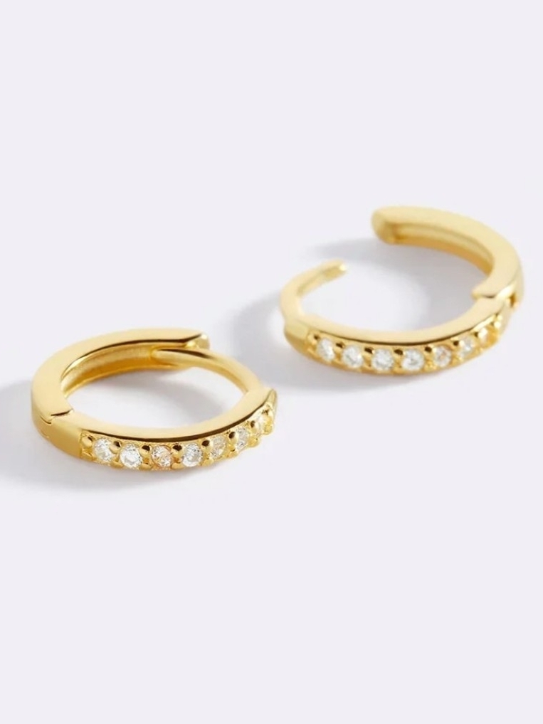 Mint & Lily 5cm Gold Crystal Pav Huggie Hoop Earrings - Women